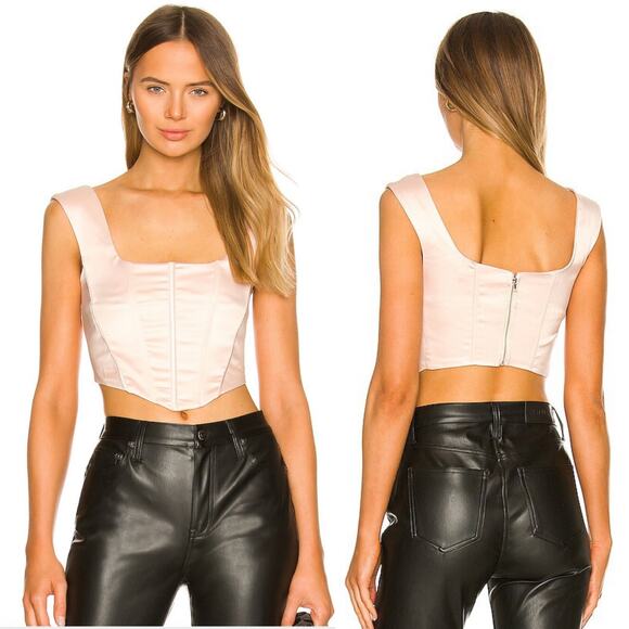 More to Come Melany Corset Top Blush Cream Satin Boned Sz M‎ Crop - Picture 2 of 8
